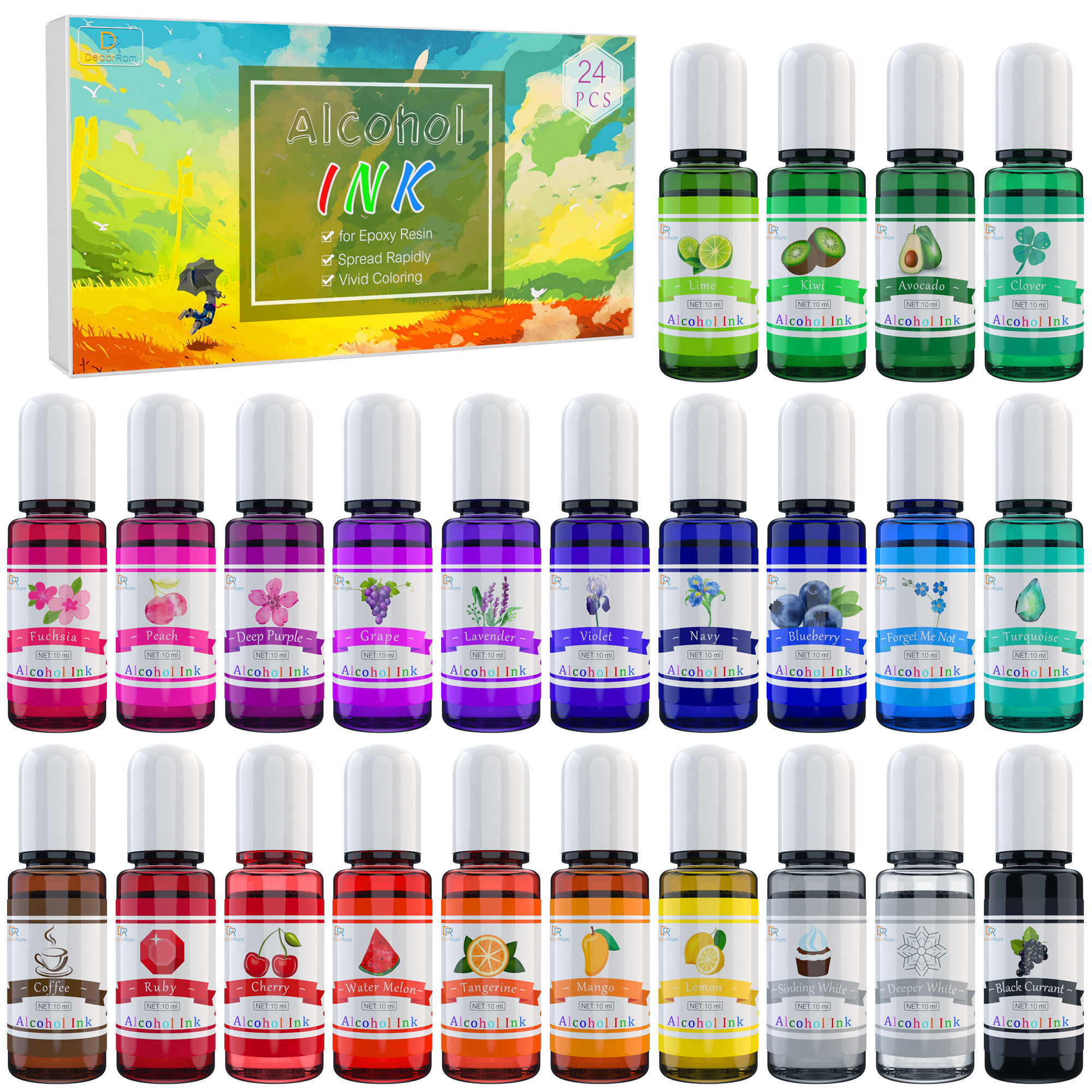 Alcohol Ink Set - 24 Colors Alcohol Inks for Epoxy Resin Art, Painting